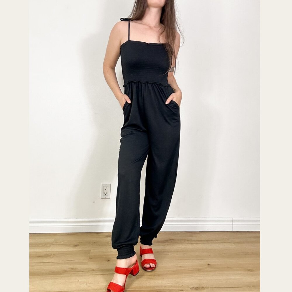 La Vie En Rose Black Spaghetti Strap Jumpsuit